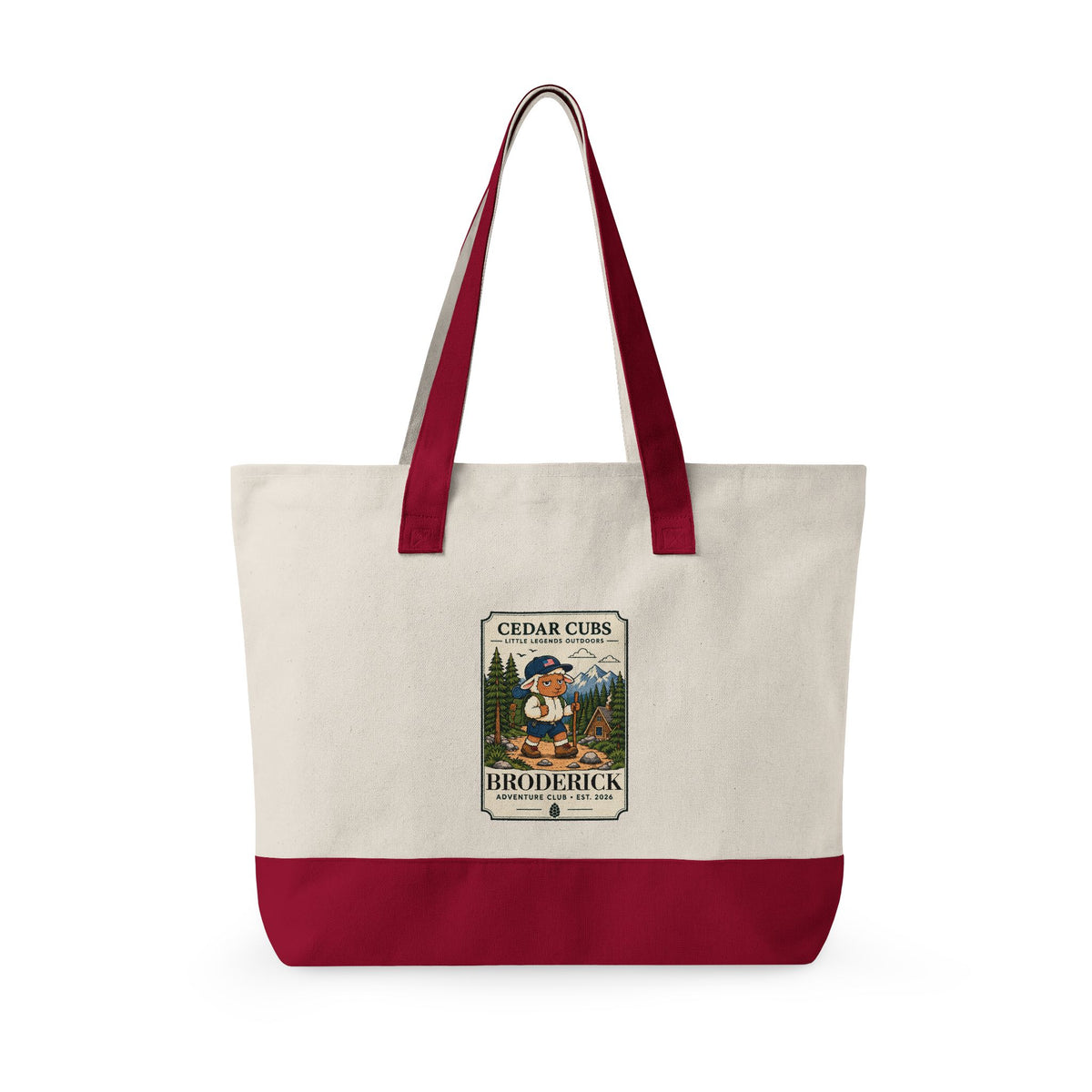 Canvas Tote Bag — Personalized 'Cedar Cubs' / Hiking Sheep Design, Zippered Beach & Market Tote