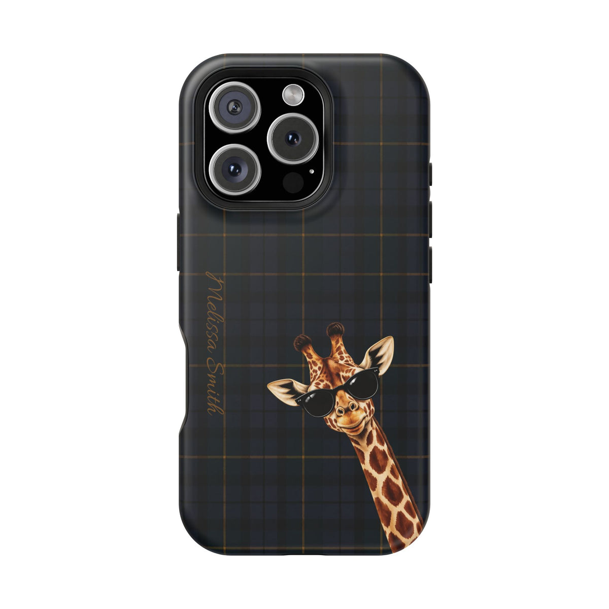 Personalized Giraffe Phone Case —Tartan Print Magnetic Impact-Resistant