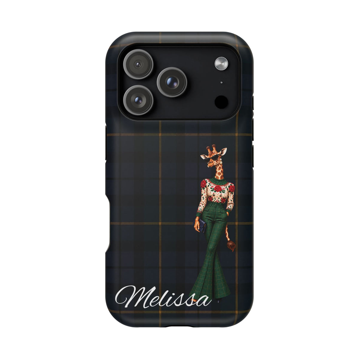 Personalized Giraffe Phone Case — Green Leopard Print Magnetic Impact-Resistant