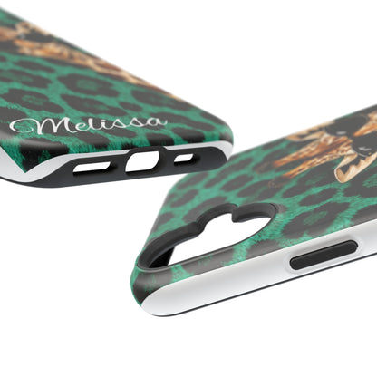 Personalized Giraffe Phone Case — Green Leopard Print Magnetic Impact-Resistant