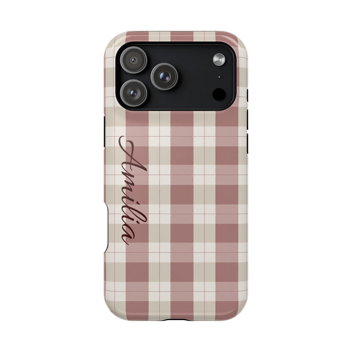 Plaid Personalized Phone Case — Magnetic Impact-Resistant, Name Customizable
