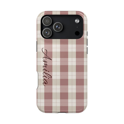 Plaid Personalized Phone Case — Magnetic Impact-Resistant, Name Customizable