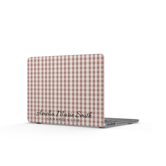 Personalized Gingham MacBook Case — Custom Name Matte Laptop Cover