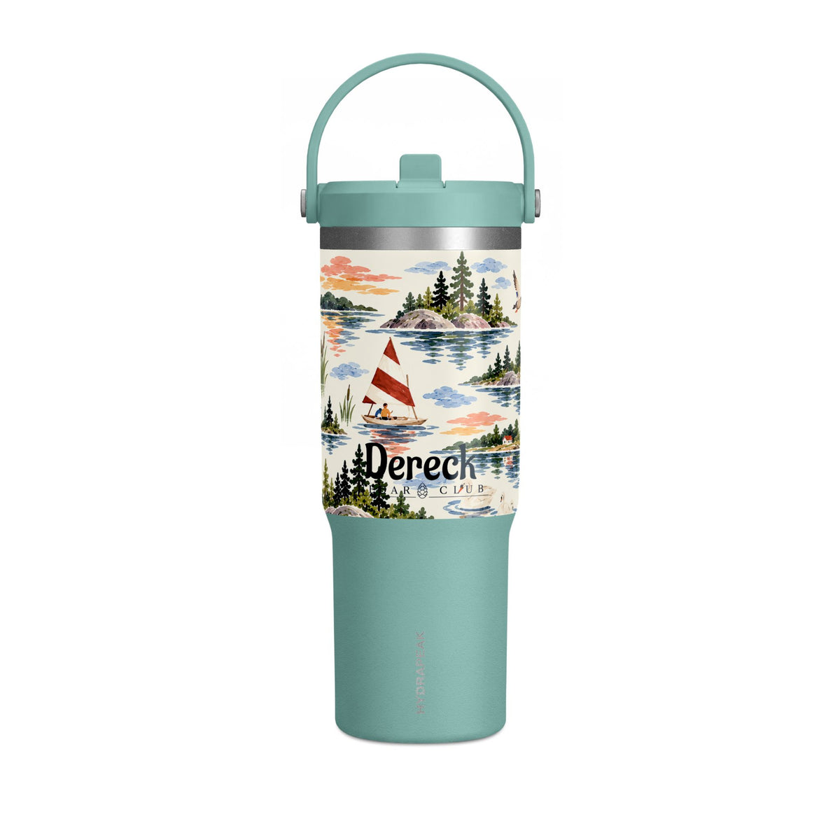 32oz Travel Tumbler — Lakeside Camping & Sailing Watercolor Design