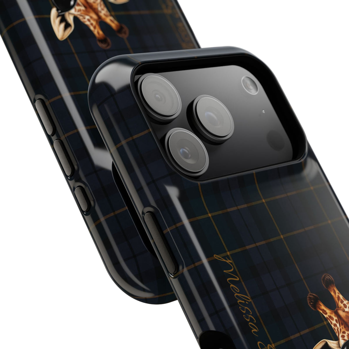 Personalized Giraffe Phone Case —Tartan Print Magnetic Impact-Resistant
