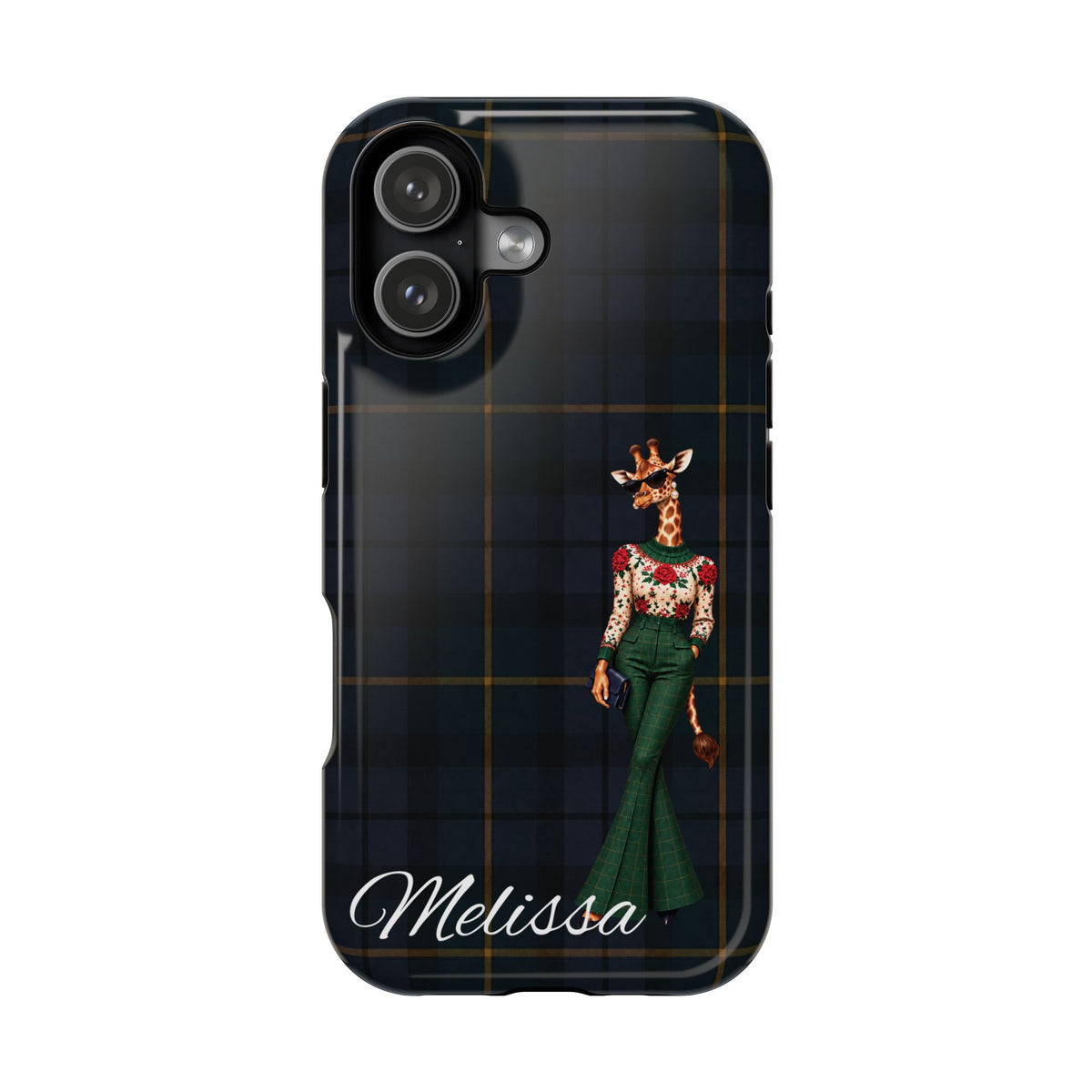 Personalized Giraffe Phone Case — Green Leopard Print Magnetic Impact-Resistant