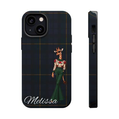 Personalized Giraffe Phone Case — Green Leopard Print Magnetic Impact-Resistant