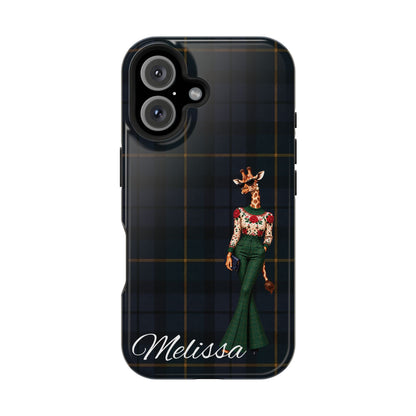 Personalized Giraffe Phone Case — Green Leopard Print Magnetic Impact-Resistant