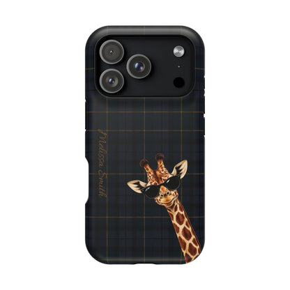 Personalized Giraffe Phone Case —Tartan Print Magnetic Impact-Resistant