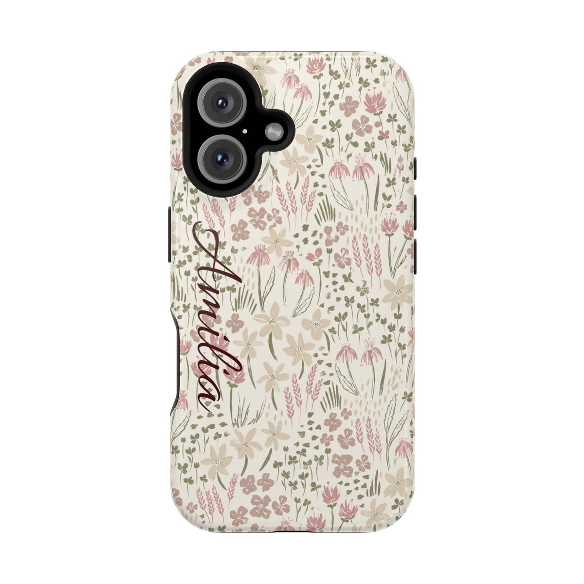 Personalized Floral Phone Case — Magnetic Impact-Resistant with Script Name