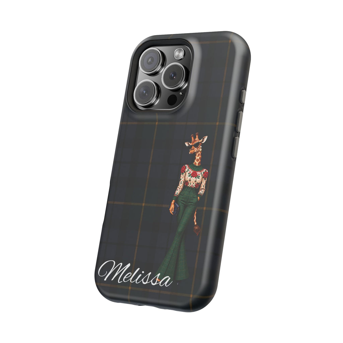 Personalized Giraffe Phone Case — Green Leopard Print Magnetic Impact-Resistant