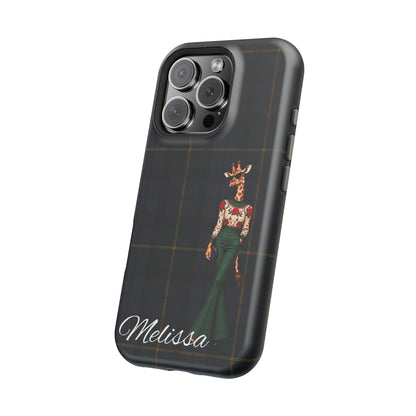 Personalized Giraffe Phone Case — Green Leopard Print Magnetic Impact-Resistant