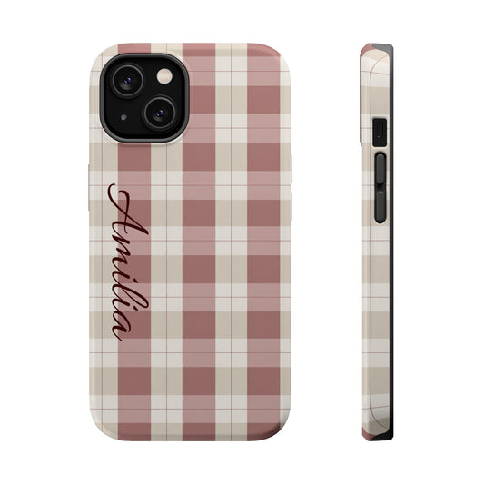 Plaid Personalized Phone Case — Magnetic Impact-Resistant, Name Customizable