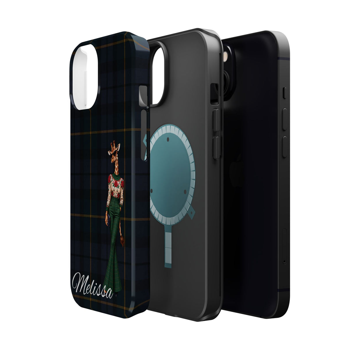 Personalized Giraffe Phone Case — Green Leopard Print Magnetic Impact-Resistant