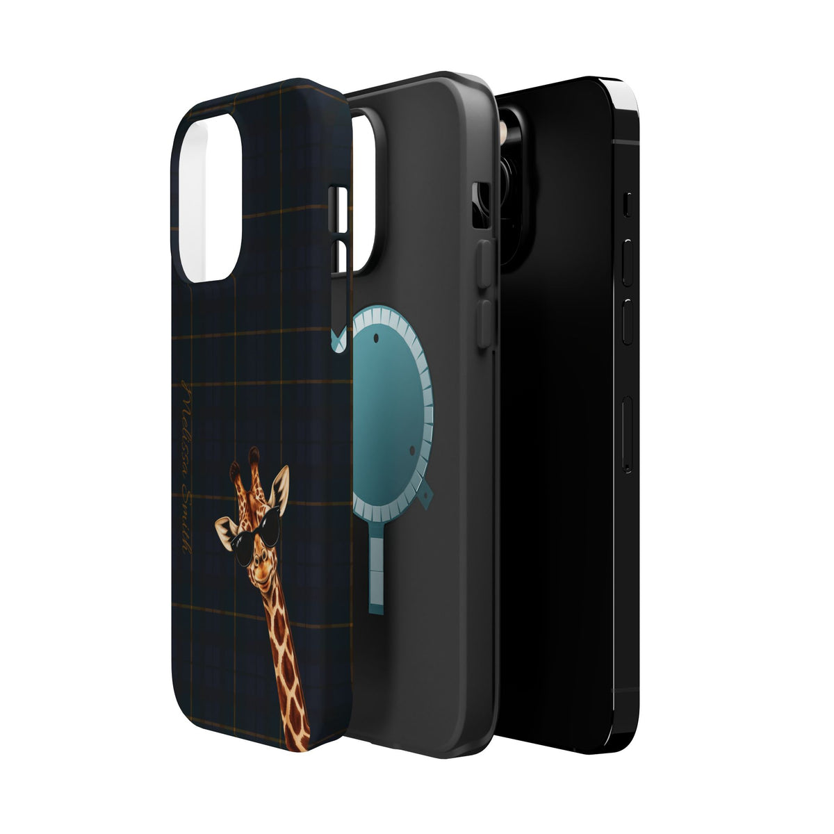 Personalized Giraffe Phone Case —Tartan Print Magnetic Impact-Resistant