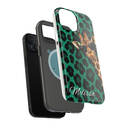 Personalized Giraffe Phone Case — Green Leopard Print Magnetic Impact-Resistant