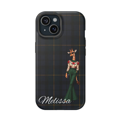 Personalized Giraffe Phone Case — Green Leopard Print Magnetic Impact-Resistant