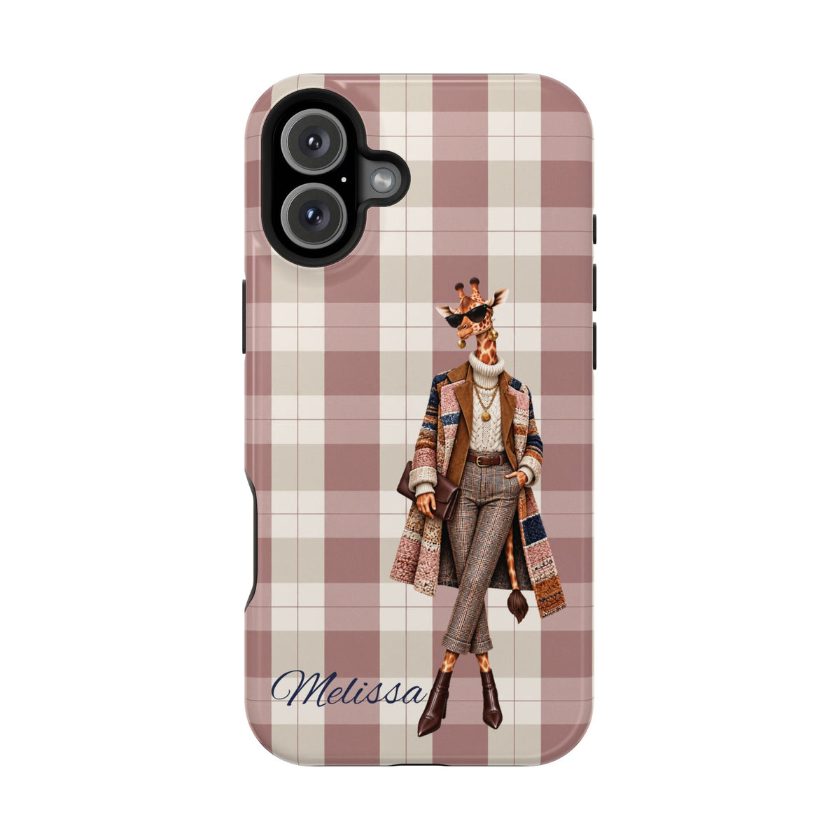 Personalized Giraffe Phone Case — Green Leopard Print Magnetic Impact-Resistant