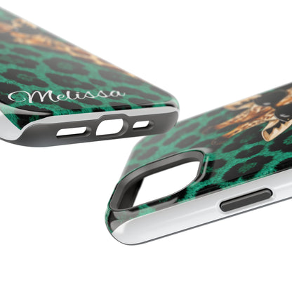 Personalized Giraffe Phone Case — Green Leopard Print Magnetic Impact-Resistant