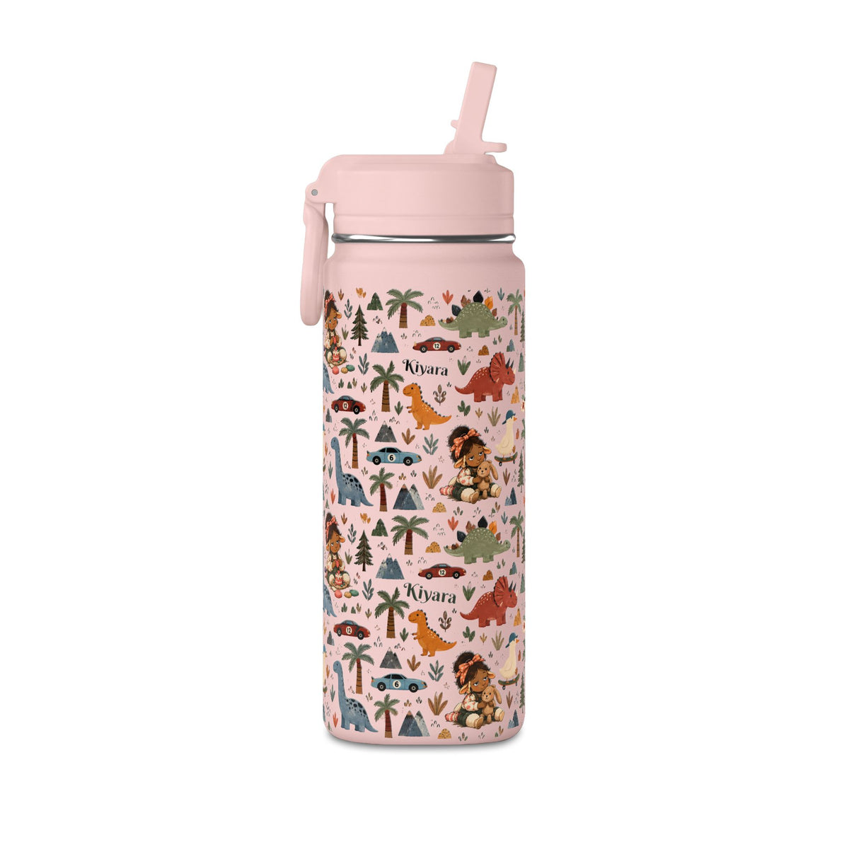 20oz Kids Dinosaur Water Bottle — Cute Dino Pattern with Name Personalization