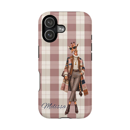 Personalized Giraffe Phone Case — Green Leopard Print Magnetic Impact-Resistant