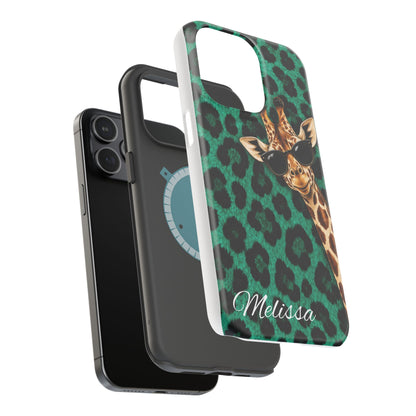 Personalized Giraffe Phone Case — Green Leopard Print Magnetic Impact-Resistant
