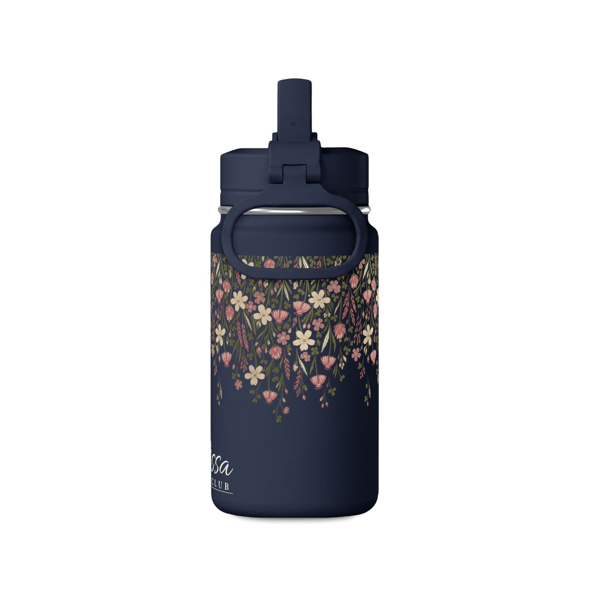 14oz Mini Water Bottle — Pink Floral Straw Bottle (Hydro Peak)