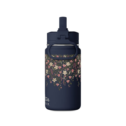 14oz Mini Water Bottle — Pink Floral Straw Bottle (Hydro Peak)