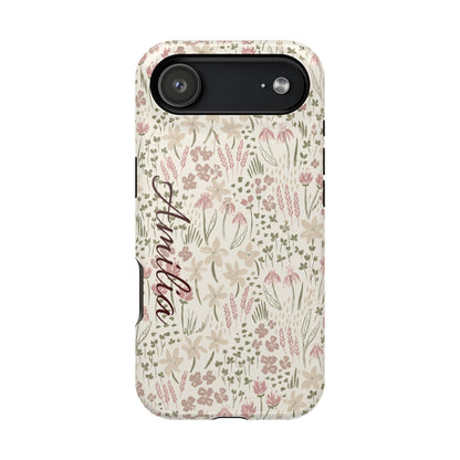 Personalized Floral Phone Case — Magnetic Impact-Resistant with Script Name