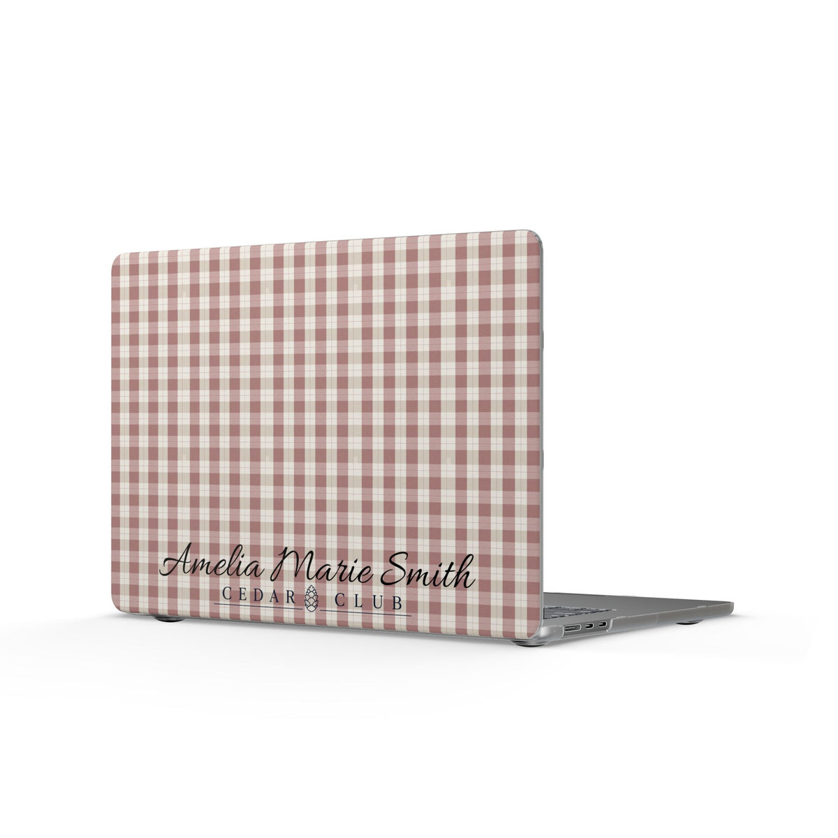 Personalized Gingham MacBook Case — Custom Name Matte Laptop Cover