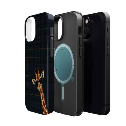 Personalized Giraffe Phone Case —Tartan Print Magnetic Impact-Resistant