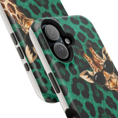 Personalized Giraffe Phone Case — Green Leopard Print Magnetic Impact-Resistant