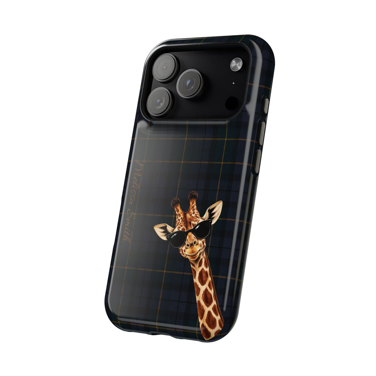 Personalized Giraffe Phone Case —Tartan Print Magnetic Impact-Resistant