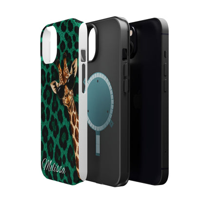 Personalized Giraffe Phone Case — Green Leopard Print Magnetic Impact-Resistant