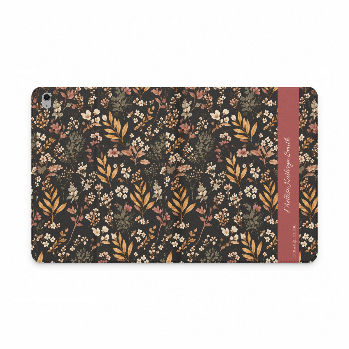 Floral Vintage Tablet Folio Case — Autumn Wildflower Pattern with Personalized Name Stripe