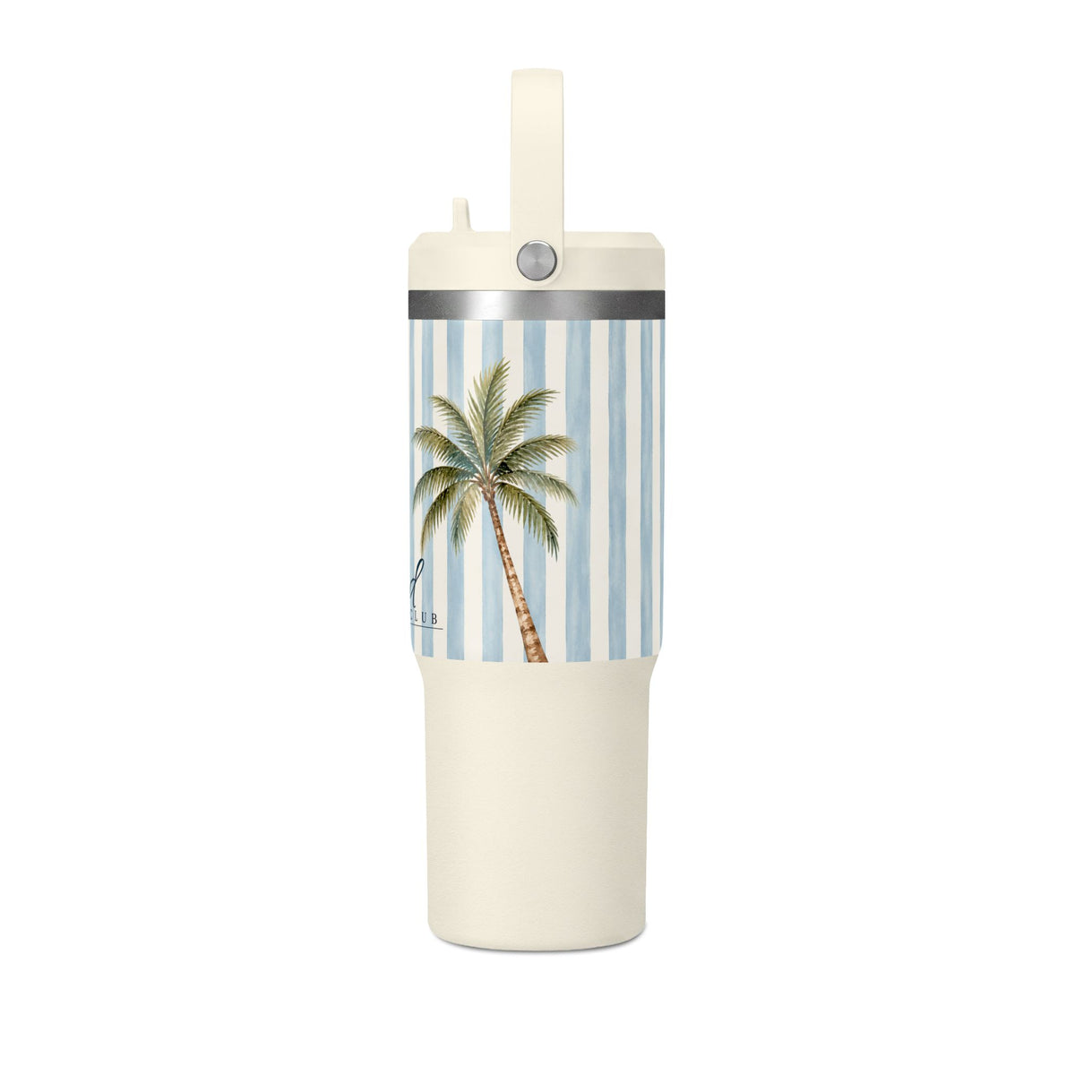 32oz Nautical Nomad Tumbler — Personalized Striped Travel Cup with Palm & Sailboat Design