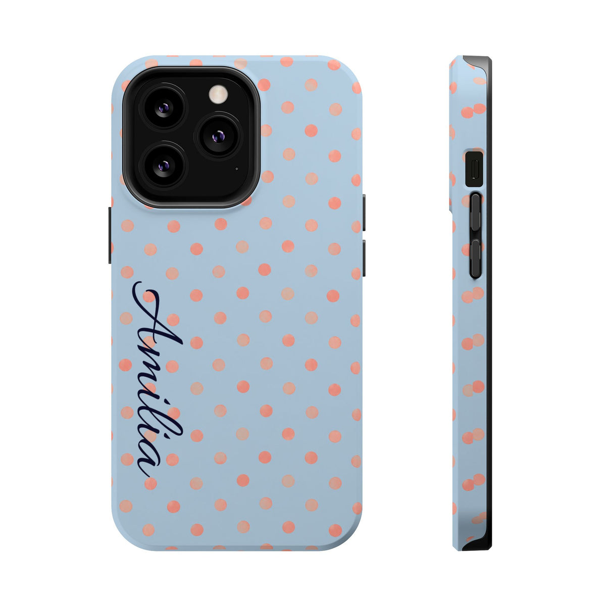 Personalized Polka Dot Magnetic Phone Case — Impact-Resistant iPhone Cover with Name