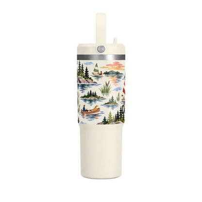 32oz Travel Tumbler — Lakeside Camping & Sailing Watercolor Design