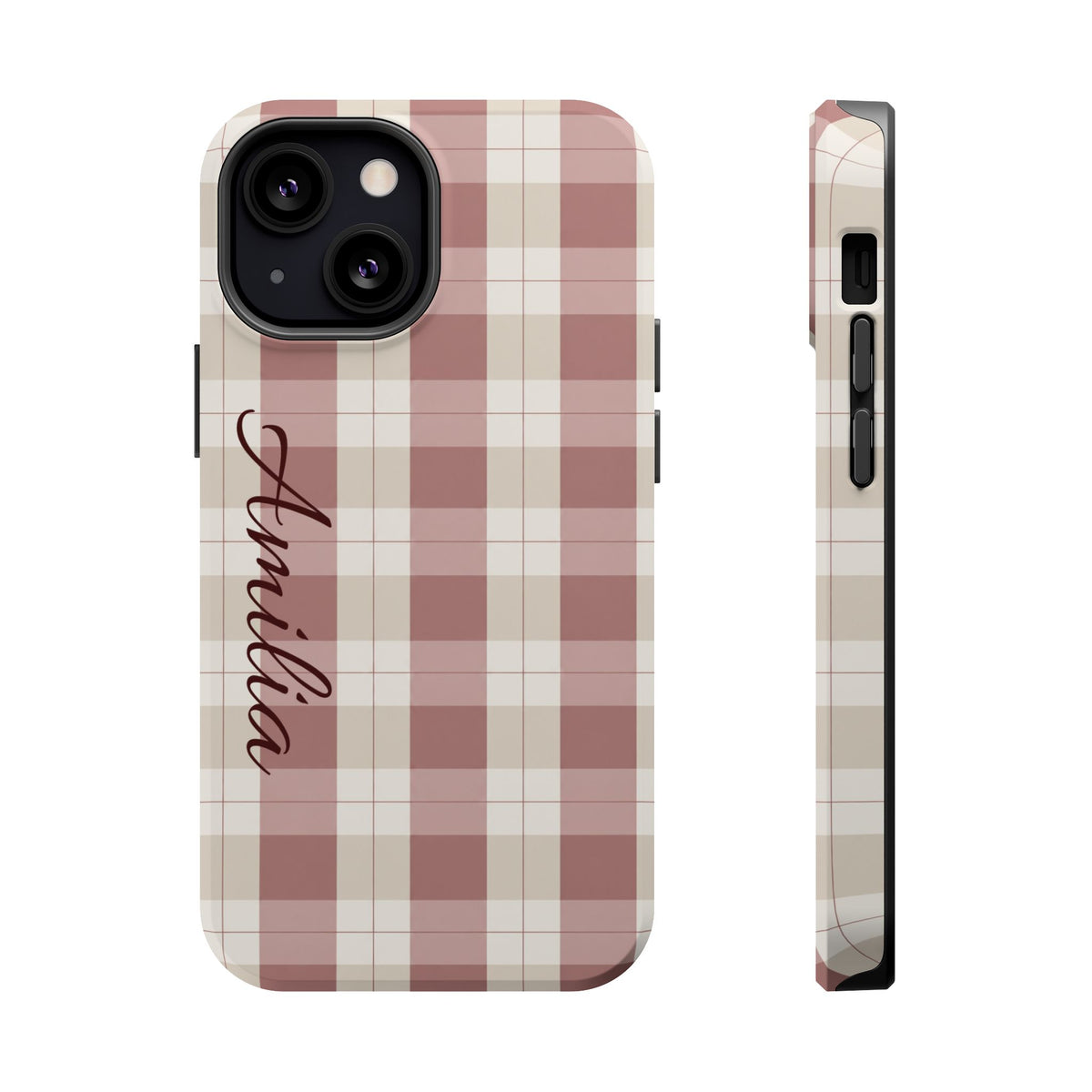 Plaid Personalized Phone Case — Magnetic Impact-Resistant, Name Customizable