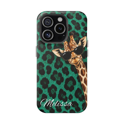 Personalized Giraffe Phone Case — Green Leopard Print Magnetic Impact-Resistant