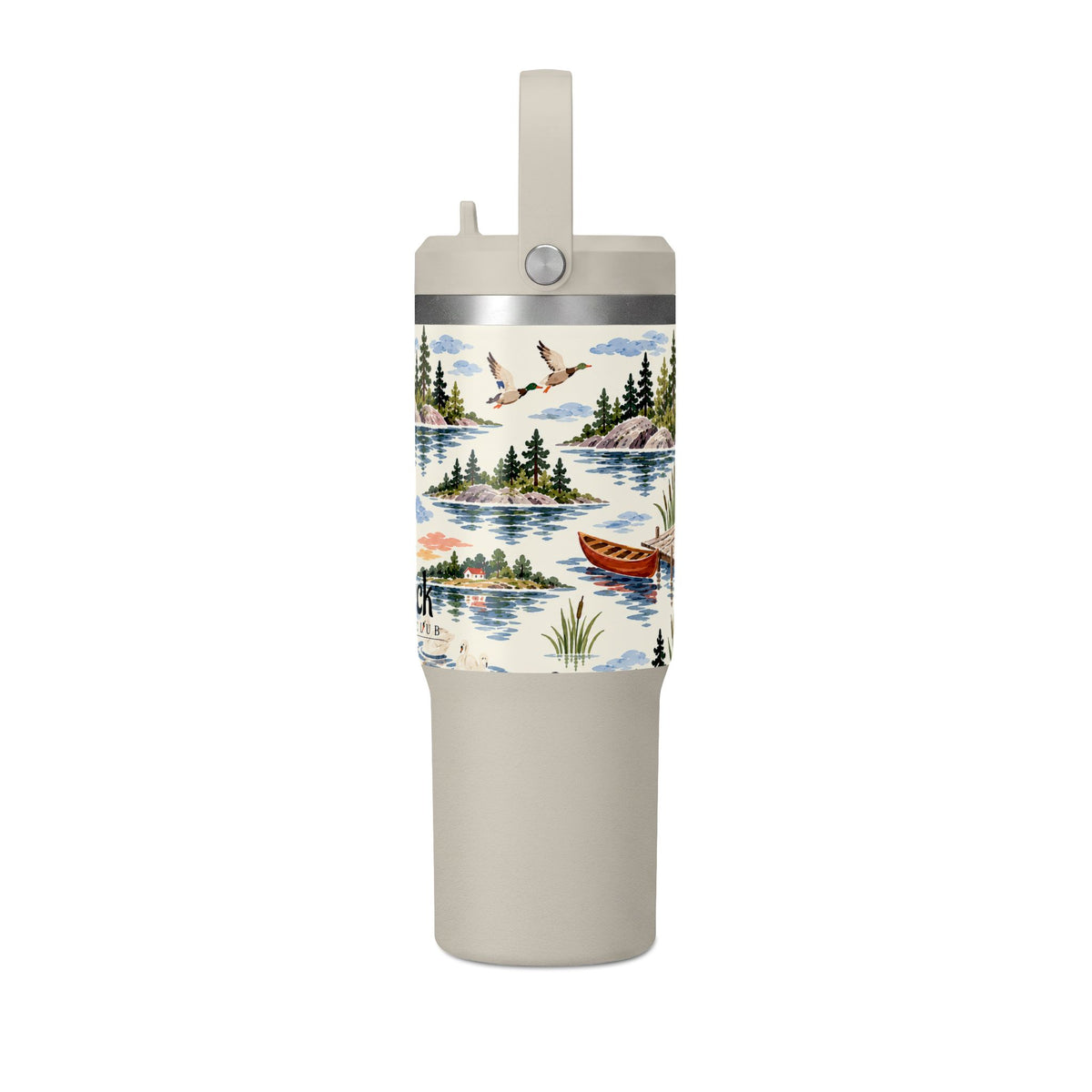 32oz Travel Tumbler — Lakeside Camping & Sailing Watercolor Design