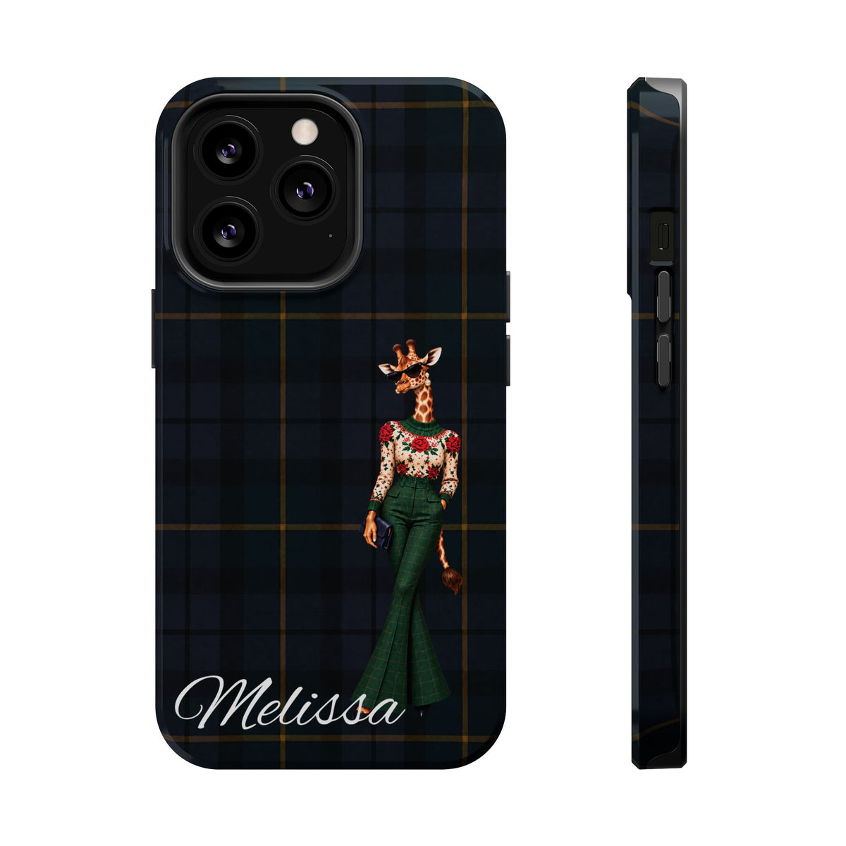 Personalized Giraffe Phone Case — Green Leopard Print Magnetic Impact-Resistant