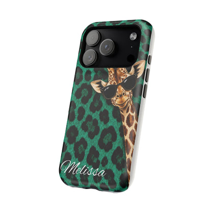 Personalized Giraffe Phone Case — Green Leopard Print Magnetic Impact-Resistant