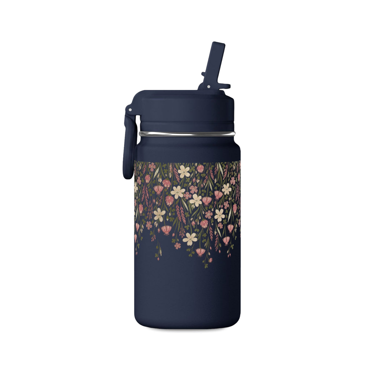 14oz Mini Water Bottle — Pink Floral Straw Bottle (Hydro Peak)