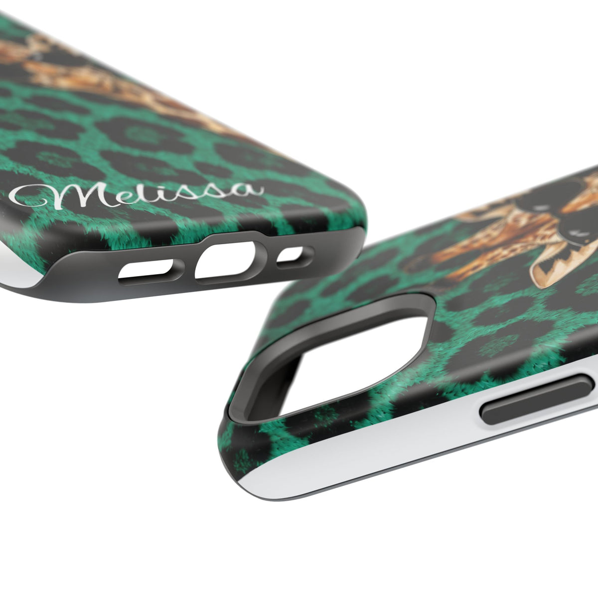 Personalized Giraffe Phone Case — Green Leopard Print Magnetic Impact-Resistant