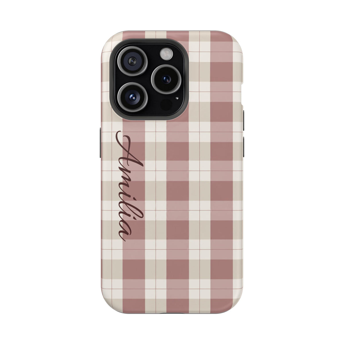 Plaid Personalized Phone Case — Magnetic Impact-Resistant, Name Customizable