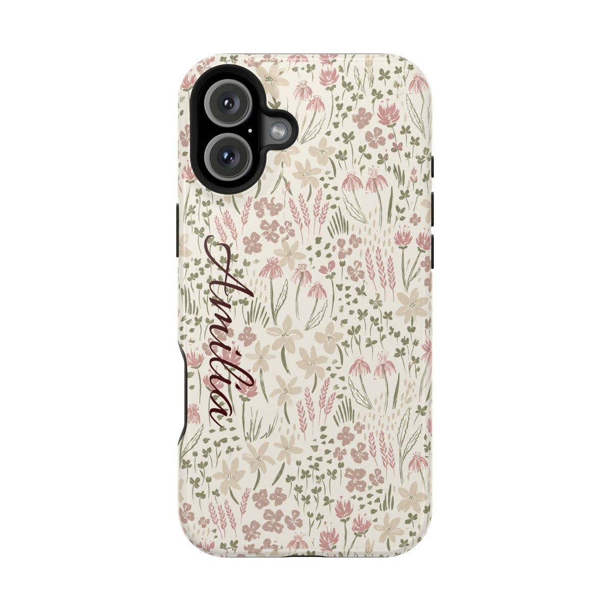 Personalized Floral Phone Case — Magnetic Impact-Resistant with Script Name