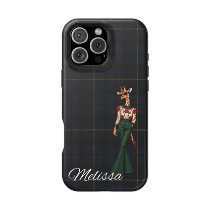 Personalized Giraffe Phone Case — Green Leopard Print Magnetic Impact-Resistant
