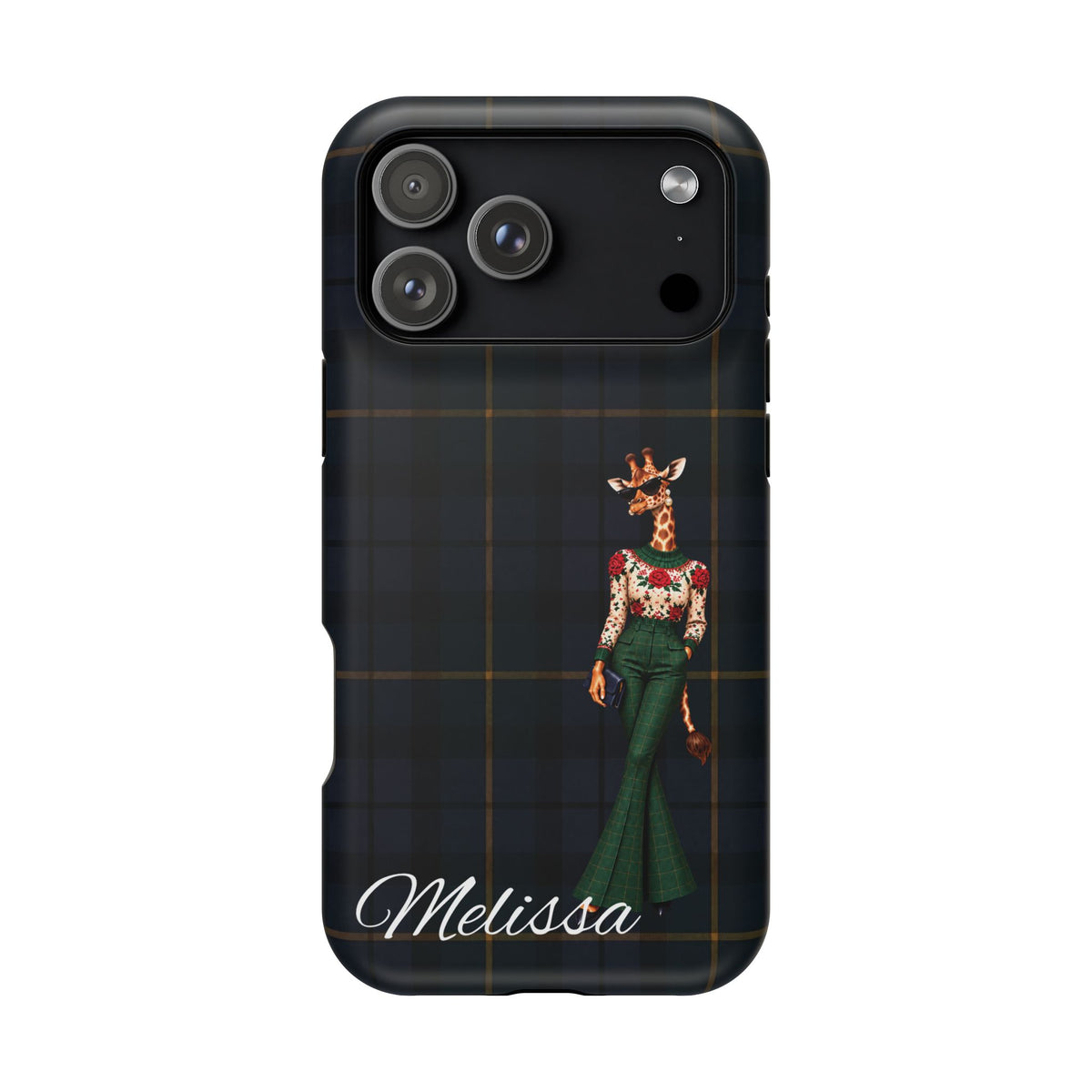 Personalized Giraffe Phone Case — Green Leopard Print Magnetic Impact-Resistant