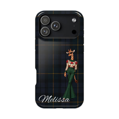 Personalized Giraffe Phone Case — Green Leopard Print Magnetic Impact-Resistant